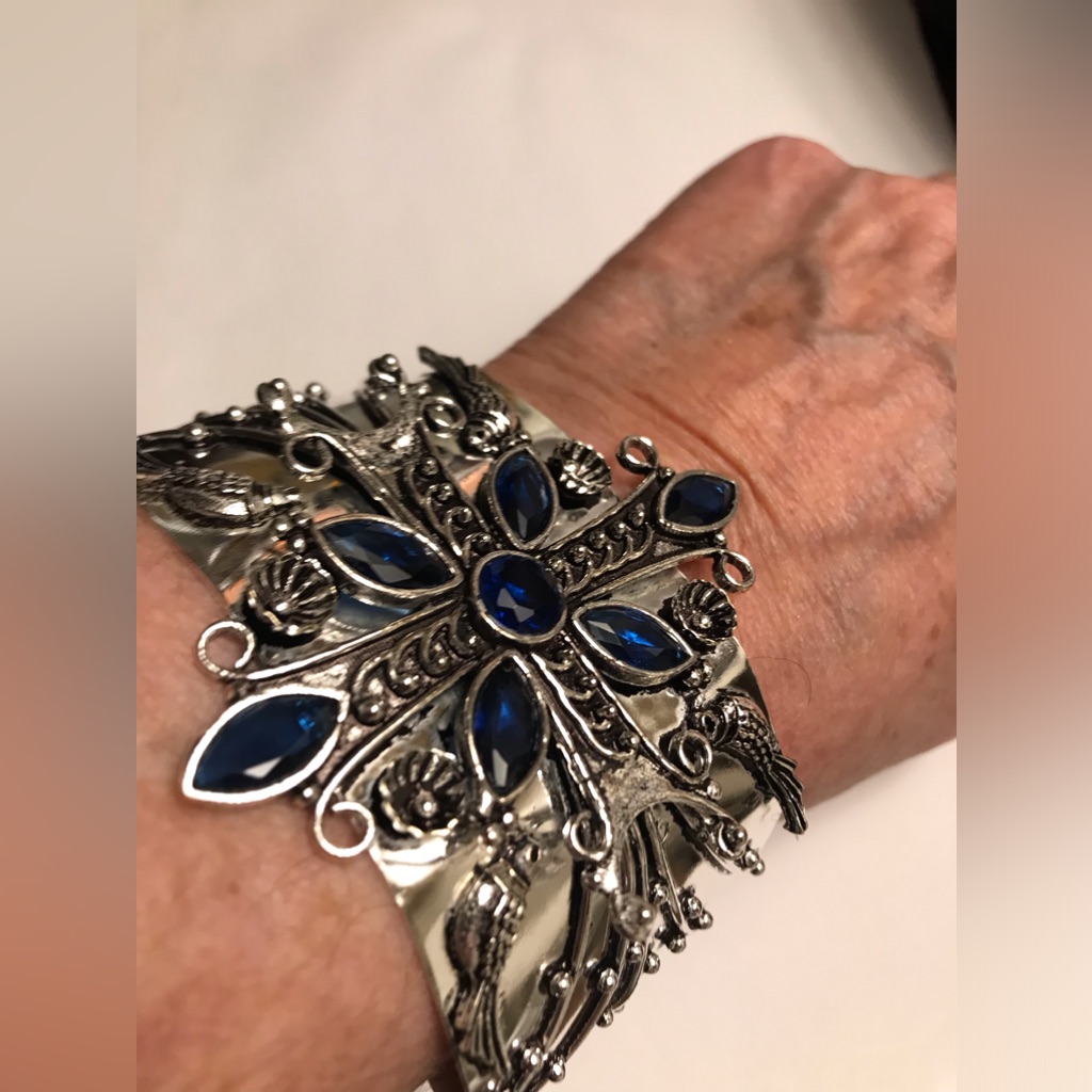 Tanzanite Stamped 925 Sterling Silver Cuff Bracelet